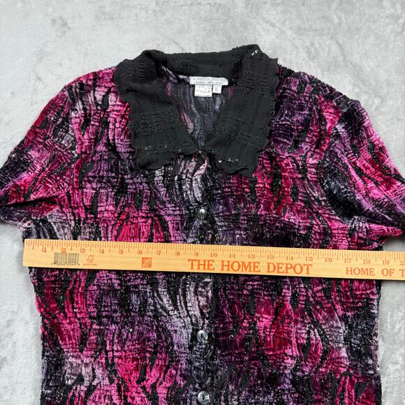 Vintage 80s 90s Alberto Makali Collared Cardigan Womens XL Burnout Buttons Party - Picture 7 of 10